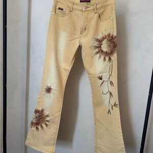 Vintage beaded embroidered bell bottom okefel jeans